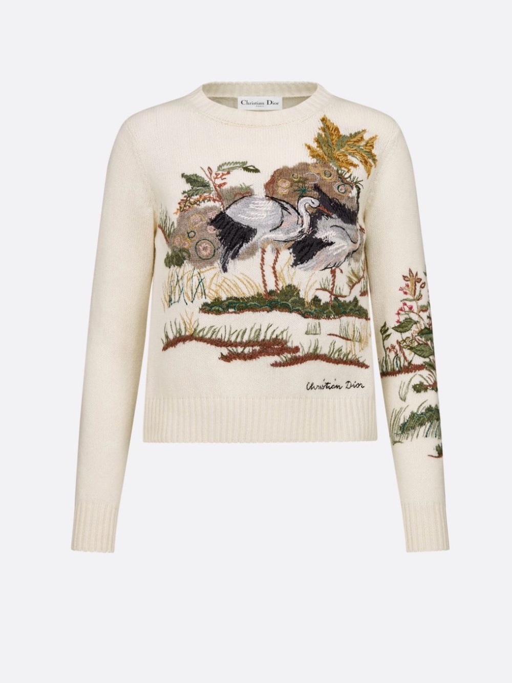 DIOR Sweater Ecru Cashmere With Multicolor Jardin D'hiver Motif